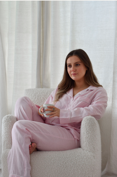 Linen Long Sleeve PJ Set - Pink