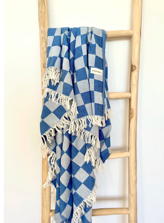 Fringed Checker Turkish Towel XL - Blue