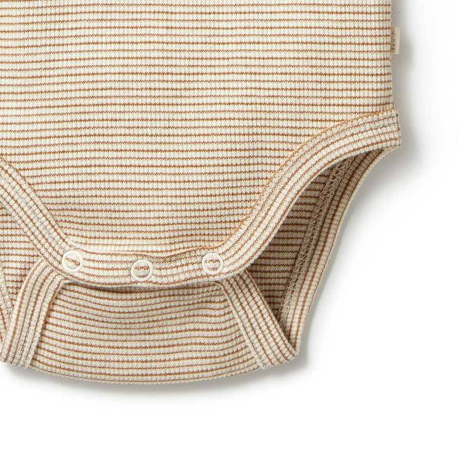 Organic Stripe Rib Envelope Bodysuit - Nougat