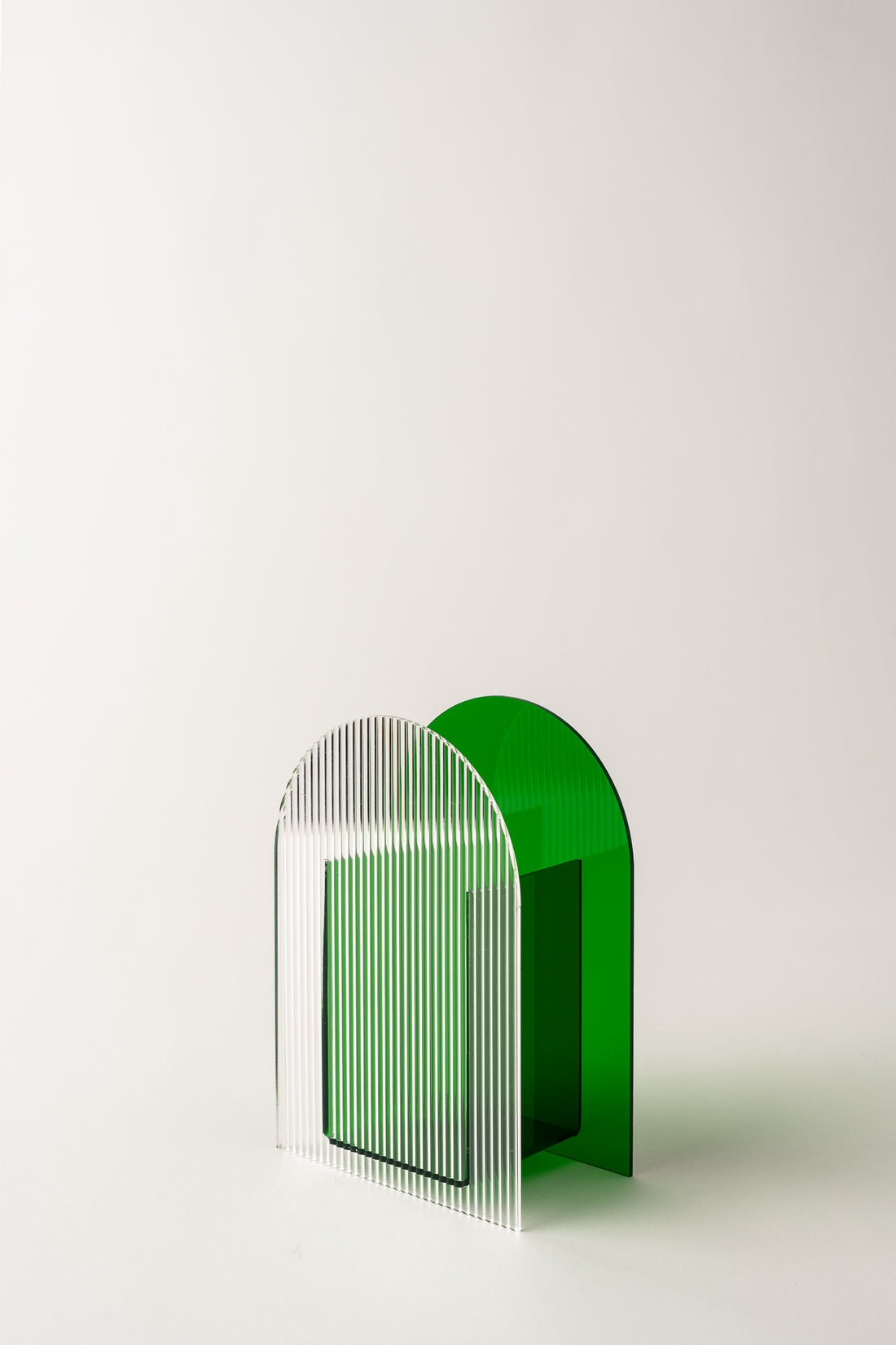 Green & Ribbed Arched Perspex Vase