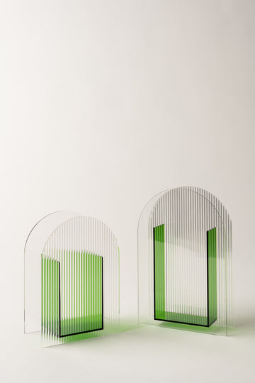 Clear Ribbed Green insert Perspex Vase